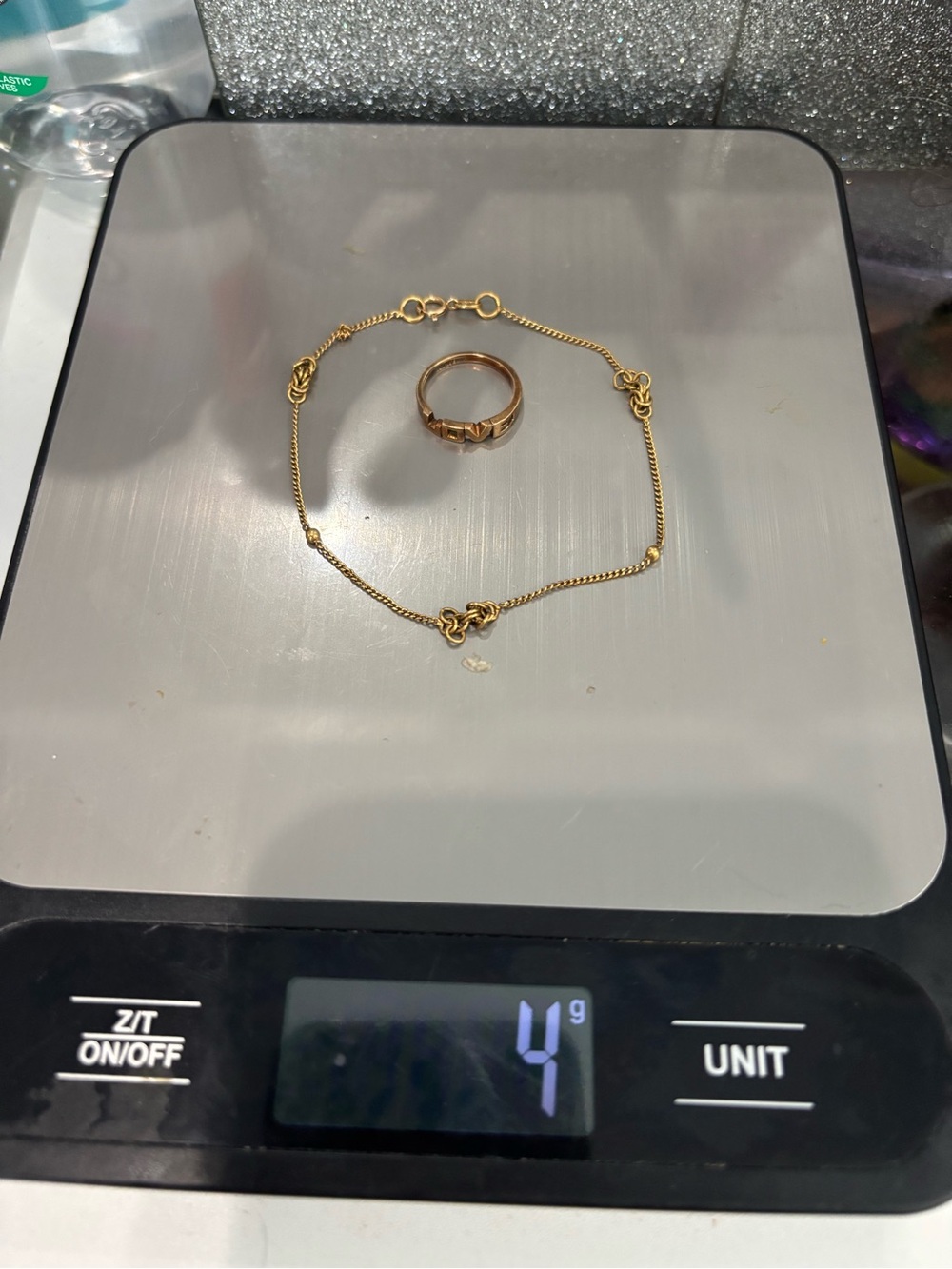 18k 750 Gold Knot Chain Bracelet and “LOVE” Ring - Women's Jewelry